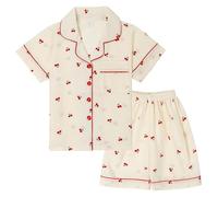 MASOCIO Pijamas Niñas Manga Corta Pijama Menina Verano Infantiles Imprimir Conjunto Ropa Pijamas Roja Cereza Edad 4-5 Años