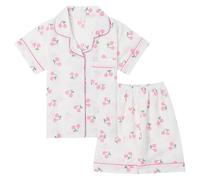 MASOCIO Pijamas Niñas Manga Corta Pijama Menina Verano Infantiles Imprimir Conjunto Ropa Pijamas Rosa Cereza Edad 7-8 Años