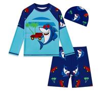 MASOCIO Traje de Baño Niño 3 Piezas Bañador Camiseta Agua Surf de Manga Larga Pantalones Cortos y Gorra Bebe Proteccion Solar UV UPF 50+ Secado Rapido Natacion Piscina Playa 7-8 Años Multicolor 4