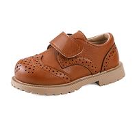 MASOCIO Zapatos formales para niños y niñas, zapatos escolares planos de vestir (bebés/niños pequeños), Brown, 10 UK Child