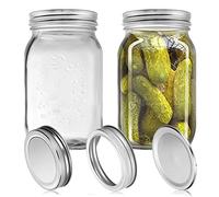Mason Jar 1L,Tarros de Cristal con Tapa Para Conservas para Fermentar Conservas Pepinillos Tomates Tarros de Almacenamiento de Alimentos de Pasta Galletas Frutos Secos Caramelos y Frijoles 2 Pack