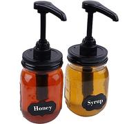 Mason Jar Tapas dispensadoras de jarabe para tarro de boca regular (paquete de 2) Dispensador de miel de jarabe de café, grado alimenticio, herméticas y a prueba de fugas y óxido (tarro no