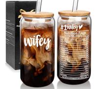 Mason Life Regalos de esposa, taza de vidrio de datos nutricionales para esposa, regalos para la mejor esposa del mundo, regalos del día de la madre para esposa, regalo de cumpleaños de esposa, taza de vidrio de café de 20 onzas