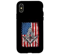Masón masónico con Bandera Estadounidense Cuadrada y brújula Carcasa para iPhone X/XS