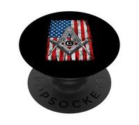 Masón masónico con Bandera Estadounidense Cuadrada y brújula PopSockets PopGrip Adhesivo