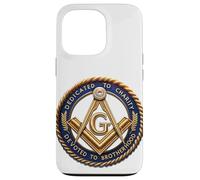 Masonic_symbol con "dedicate_charity, devoted_brotherhood" Carcasa para iPhone 13 Pro