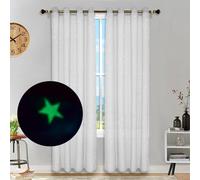 MASONK Las Cortinas Transparentes Estrella Brillan En La Oscuridad, Cortinas Transparentes Estampadas Metal 96 Pulgadas De Largo Dosel Transparente Decoración Guardería, 2 Paneles,Blanco,W52xL63inch