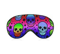 Masque de sommeil unisexe doux, sangle réglable pour voyage en avion, masque pour les yeux avec crânes neon colorés trippants pour la sieste en avion, le yoga