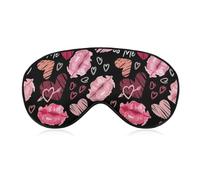 Masque de sommeil unisexe doux, sangle réglable pour voyage en avion, masque pour les yeux, motive cœur, baiser, lèvres, Saint-Valentin, noir, pour voyage en avion, yoga, sieste