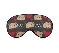 Masque de sommeil unisexe doux, sangle réglable pour voyage en avion, masque pour les yeux, motive cœurs rouges, ours brun mignon, Saint-Valentin, pour voyage en avion, yoga, sieste