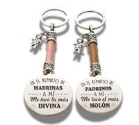 masqueprecios Llaveros Dúo para Padrinos y Madrinas, Regalo Detalle Bautizos y Bodas, con Colgante de Niño y Diseño Decorativo, Set de 2 Piezas