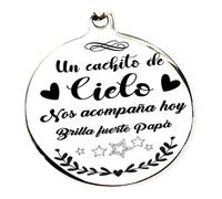 masqueprecios Medalla plateada con cinta para el RAMO de NOVIA, Brilla fuerte papá - Colgante para ramo recuerdo desde el cielo - Siempre con nosotros