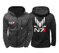 Mass Effect N7 Sudadera con Cremallera Hombre,Cosplay Abrigo De Manga Larga,Sudaderas Interior De Vellón Corto Basicas Hoodies Hombre Mujer
