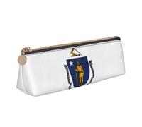 Massachusetts State Flag Triangle Leather Case Multi Functional Cosmetic Bag Portable Makeup and Stationery Storage Bag , White, One Size, Lightweight, Blanco, One Size, Ligero