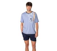 MASSANA Pijama Corto de Hombre P261305, Algodón y Modal, Manga Corta, Transpirable, Verano, 2 Piezas (FR/ES, Letras, M, Regular, Regular, Azul)