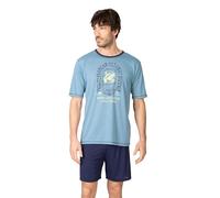 MASSANA Pijama Corto de Hombre P261312, Poliéster y Viscosa, Manga Corta, Cinturilla Elástica, Verano, 2 Piezas (FR/ES, Letras, L, Regular, Regular, Azul)