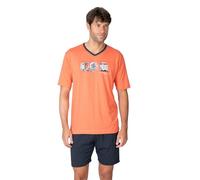 MASSANA Pijama Corto de Hombre P261323, Algodón y Modal, Manga Corta, Transpirable, Verano, 2 Piezas (FR/ES, Letras, XL, Regular, Regular, Coral)
