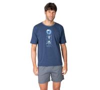 MASSANA Pijama Corto de Hombre P261325, Azul, 50% Algodón 50% Poliéster, Transpirable, Manga Corta con Estampado, para Dormir (FR/ES, Letras, M, Regular, Regular)