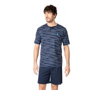 MASSANA Pijama Corto para Hombre de Verano, Mezcla de Algodón y Poliéster, Cuello Henley con Botones, Estampado Marino, Modelos P261330 (FR/ES, Letras, L, Regular, Regular, Marino Rayas)