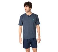 MASSANA Pijama Corto para Hombre de Verano, Mezcla de Algodón y Poliéster, Cuello Henley con Botones, Estampado Marino, P261328 (FR/ES, Letras, XXL, Regular, Regular, Marino)