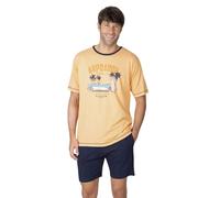 MASSANA Pijama Corto para Hombre P261301, Algodón 100%, Estampado Gráfico, Azul o Naranja, Manga Corta, Verano (FR/ES, Letras, XXL, Regular, Regular, Naranja)