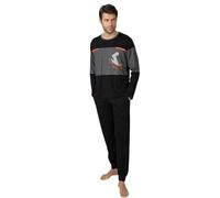 MASSANA Pijama de Hombre P751306, Conjunto de 2 Piezas, Camiseta Manga Larga Gris y Negro con Detalles Naranja, Pantalón Largo Negro, Algodón y Poliéster (FR/ES, Letras, M, Regular, Regular)