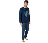 MASSANA Pijama de Hombre para Invierno P751325, Camiseta Manga Larga con Estampado Urbano y Pantalón Largo, Azul Marino, Mezcla de Algodón y Poliéster (FR/ES, Letras, M, Regular, Regular)