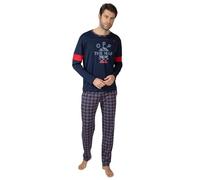 MASSANA Pijama de Invierno para Hombre, Manga Larga, 100% Algodón, Varios Diseños a Escoger (FR/ES, Letras, XL, Regular, Regular, Marino)