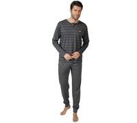 MASSANA Pijama de Invierno para Hombre P751304, 100% Algodón, Camiseta Manga Larga con Botones, Conjunto de 2 Piezas, Varios Modelos a Escoger (FR/ES, Letras, XXL, Regular, Regular, Gris)