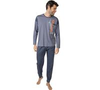 MASSANA Pijama de Invierno para Hombre P751307, Manga Larga, 100% Algodón, Varios Diseños a Escoger (FR/ES, Letras, XL, Regular, Regular, Azul 2)