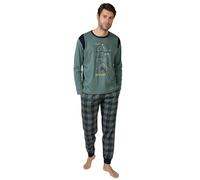 MASSANA Pijama de Invierno para Hombre P751308, Manga Larga, 100% Algodón, Varios Diseños a Escoger (FR/ES, Letras, XL, Regular, Regular, Verde)