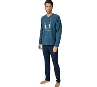 MASSANA Pijama de Invierno para Hombre P751324, Manga Larga, Conjunto de 2 Piezas, Algodón y Poliéster, Azul (FR/ES, Letras, M, Regular, Regular, Azul)