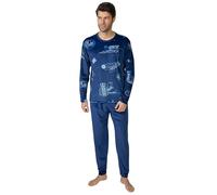 MASSANA Pijama de Invierno para Hombre, Terciopelo 100% Poliéster, Manga Larga, 2 Piezas, Azul (FR/ES, Letras, L, Regular, Regular, Azul F1)