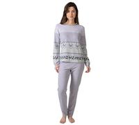 MASSANA Pijama de Invierno para Mujer P751229, Conjunto de 2 Piezas, Diseño Jacquard Étnico en Lila y Gris, Manga Larga (FR/ES, Letras, XL, Regular, Regular)