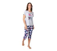 MASSANA Pijama de Mujer P261220, Manga Corta y Pantalón Pirata, Estampado Corazones y Flores, Algodón, Verano (FR/ES, Letras, XL, Regular, Regular)