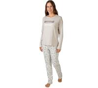 MASSANA Pijama de Mujer para Invierno,Camiseta Manga Larga, 100% Algodón, Varios Modelos a Escoger (FR/ES, Letras, XL, Regular, Regular, Visón)