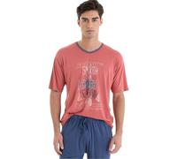 MASSANA Pijama de Verano para Hombre P251311, Camiseta Teja con Estampado Marinero y Short Azul, 50% Algodón 50% Viscosa (FR/ES, Letras, M, Regular, Regular, Teja)