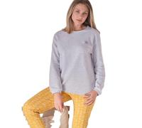 MASSANA Pijama Mujer Invierno 741238 Gris, Camiseta Gris de Manga Larga y Pantalón Amarillo con Cintura Ajustable (FR/ES, Letras, M, Regular, Regular, Gris)
