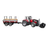 bruder 02046 - Massey Ferguson 7480 con cargador frontal, remolque de transporte de madera, 3 troncos, tractor