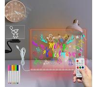 Masshomi 30 * 40 CM 7 Cambio de color LED Mensaje brillante Acrílico Tablero de escritura Atenuación Control remoto Temporizador Enchufe 7 Marcadores de color Dibujo para niños Pintura Lámpara de