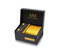 Massi Morino Corbata Amarillo con Pañuelo | Set de Corbata para Hombre incl. Gemelos, Pasador y Caja de Regalo | Accesorios ideal para Bodas