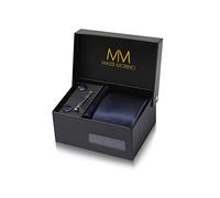 Massi Morino Corbata Azul Oscuro Cuadrado con Pañuelo | Set de Corbata para Hombre incl. Gemelos, Pasador y Caja de Regalo | Accesorios ideal para Bodas