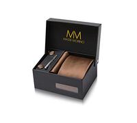 Massi Morino Corbata Marrón con Pañuelo | Set de Corbata para Hombre incl. Gemelos, Pasador y Caja de Regalo | Accesorios ideal para Bodas