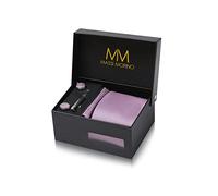 Massi Morino Corbata Morado Claro con Pañuelo | Set de Corbata para Hombre incl. Gemelos, Pasador y Caja de Regalo | Accesorios ideal para Bodas