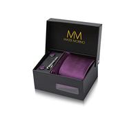 Massi Morino Corbata Morado Oscuro con Pañuelo | Set de Corbata para Hombre incl. Gemelos, Pasador y Caja de Regalo | Accesorios ideal para Bodas