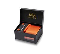 Massi Morino Corbata Naranja con Pañuelo | Set de Corbata para Hombre incl. Gemelos, Pasador y Caja de Regalo | Accesorios ideal para Bodas