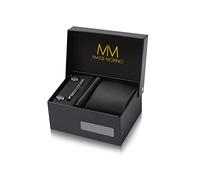 Massi Morino Corbata Negro con Pañuelo | Set de Corbata para Hombre incl. Gemelos, Pasador y Caja de Regalo | Accesorios ideal para Bodas