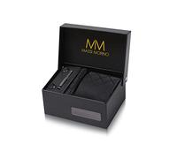 Massi Morino Corbata Negro Cuadrado con Pañuelo | Set de Corbata para Hombre incl. Gemelos, Pasador y Caja de Regalo | Accesorios ideal para Bodas