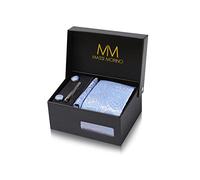 Massi Morino Corbata Paisley Azul Claro con Pañuelo | Set de Corbata para Hombre incl. Gemelos, Pasador y Caja de Regalo | Accesorios ideal para Bodas