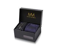 Massi Morino Corbata Pasiley Azul Oscuro con Pañuelo | Set de Corbata para Hombre incl. Gemelos, Pasador y Caja de Regalo | Accesorios ideal para Bodas